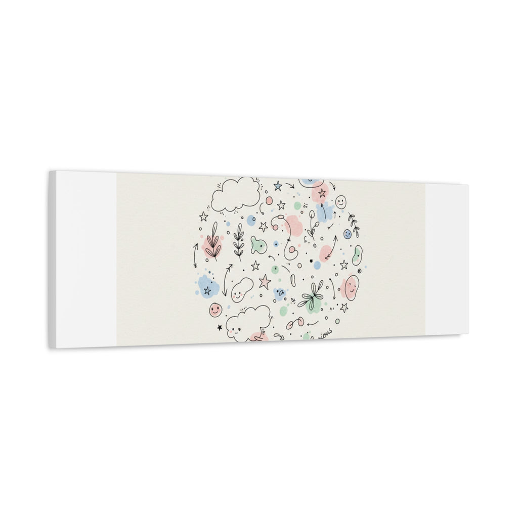 Doodle Circle Line Drawing Matte Canvas, Hand-Drawn Sketch Art