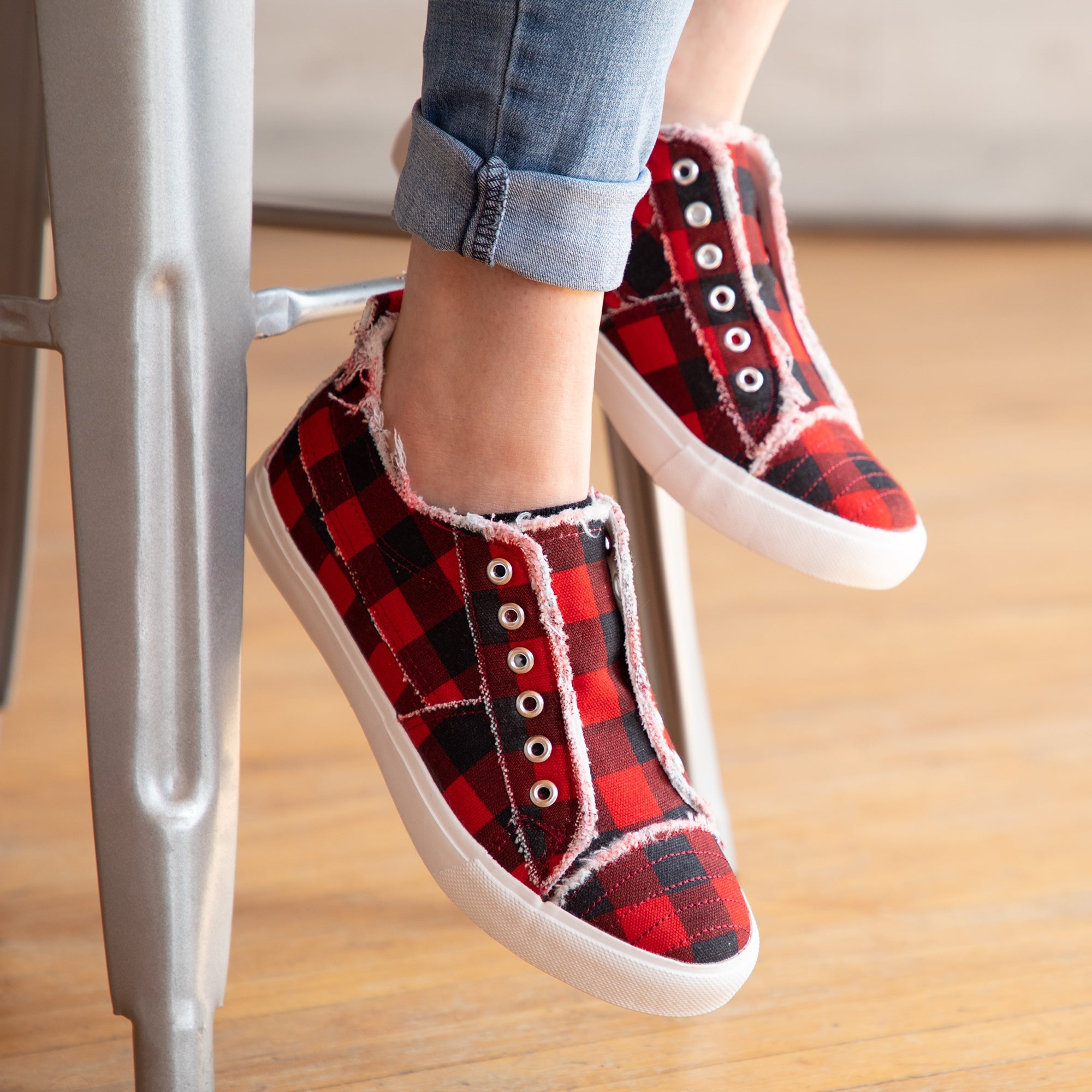 Girlie Girl Canvas Slip-On Sneakers by GreaterGood - Distressed Detail