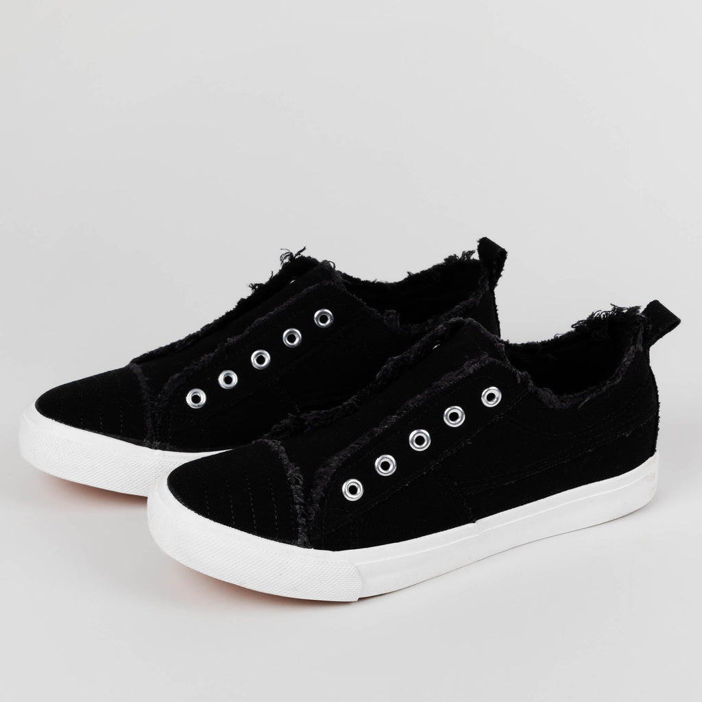 Girlie Girl Canvas Slip-On Sneakers by GreaterGood - Distressed Detail