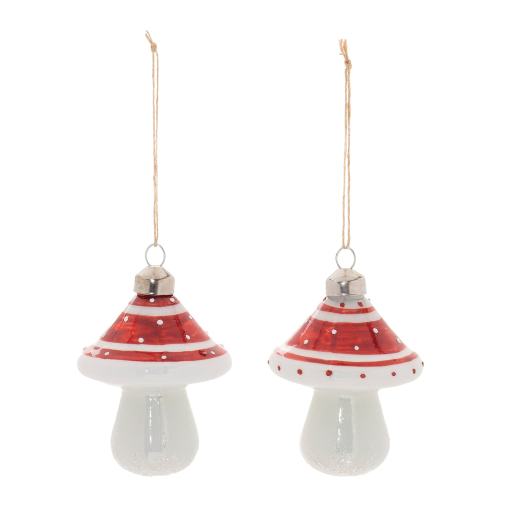 Glittered Glass Mushroom Ornament (Set of 6)