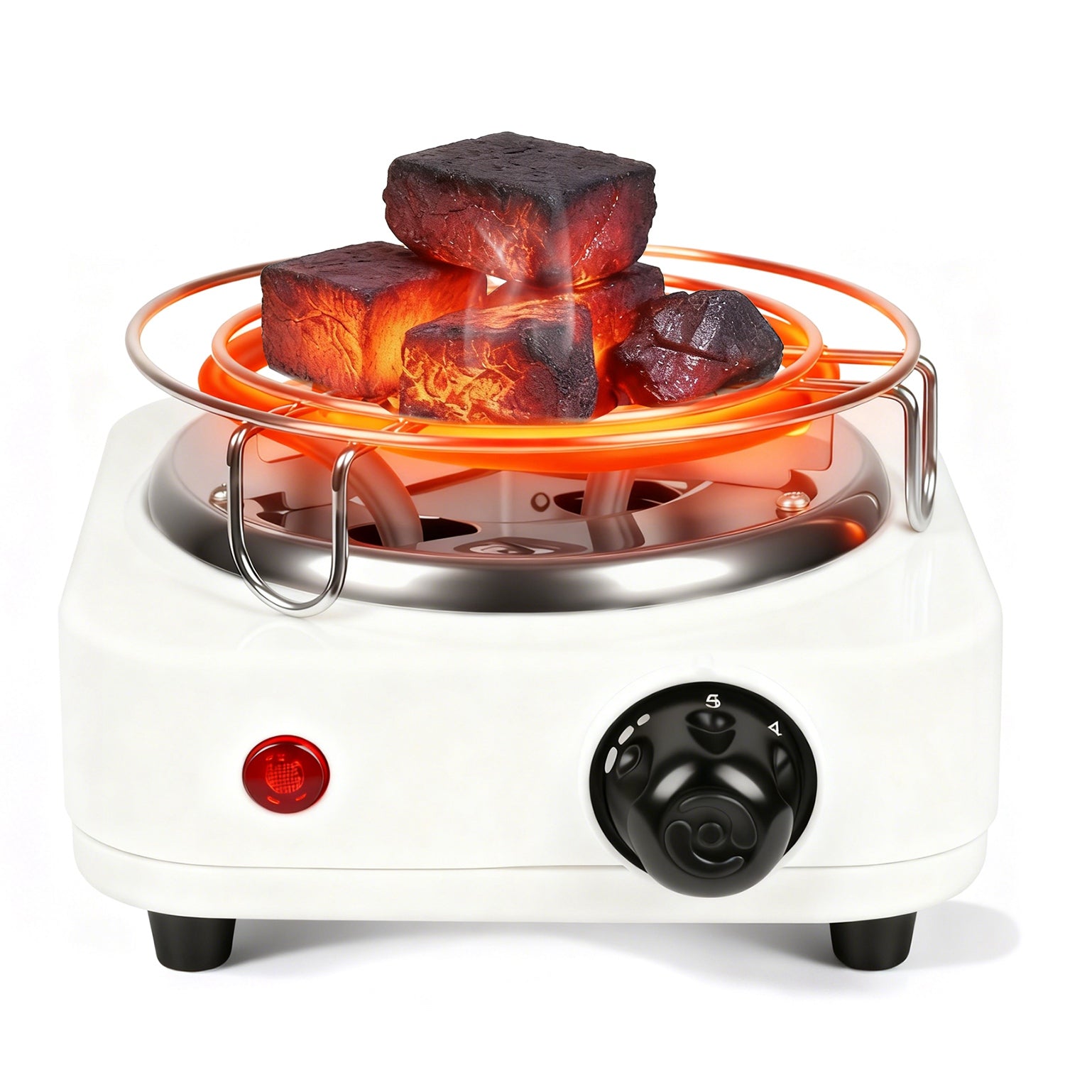 Electric Charcoal Burner 500W Hookah Charcoal Burner Compact Coal Burner for Hooka Cubes Shisha with Grill and Tongs 5 Temperature Gears 338℉-1022℉ Th
