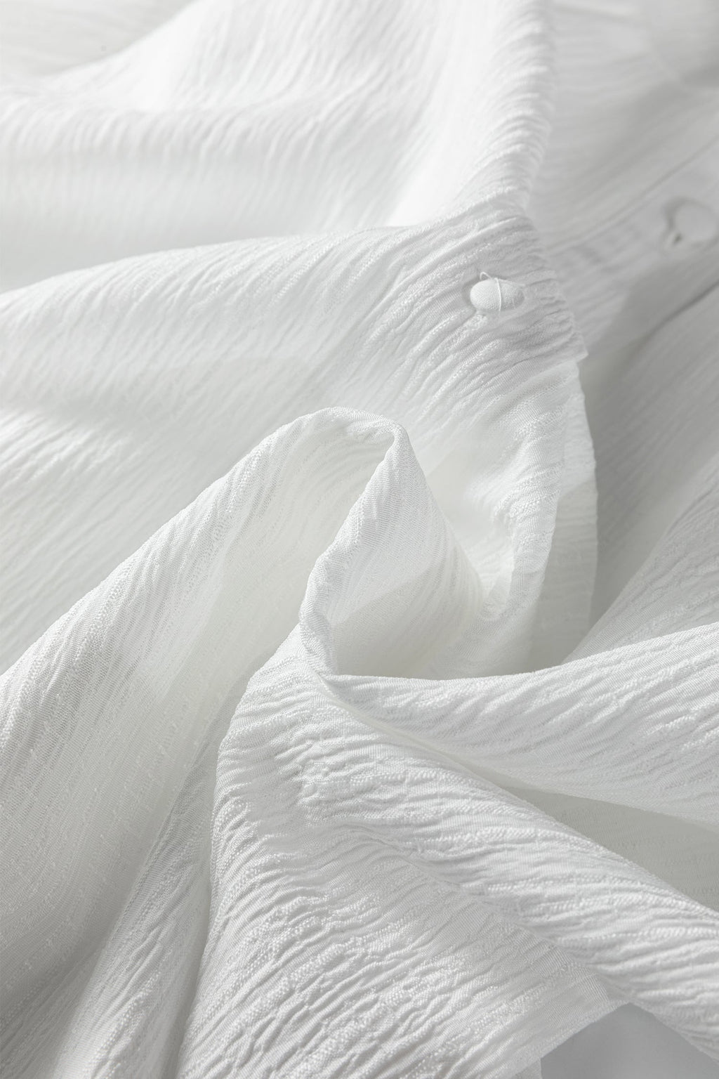 White Crinkled Texture Lantern Sleeve Button Down Loose Shirt
