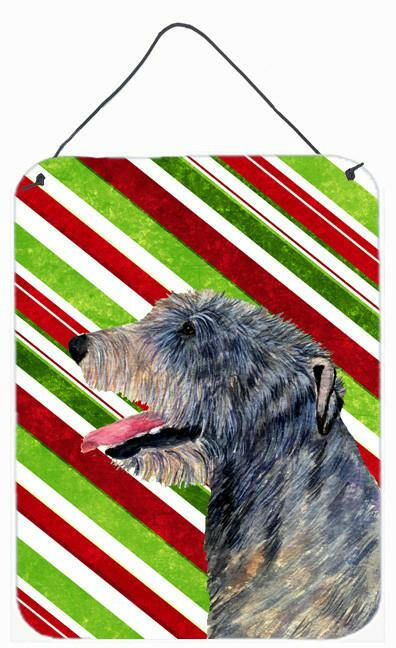 Irish Wolfhound Candy Cane Holiday Christmas Wall or Door Hanging Prints Aluminum Metal Sign Kitchen Wall Bar Bathroom Plaque Home Decor Front Door Plaque, 12x16, Multicolor