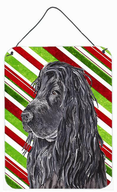 Black Cocker Spaniel Candy Cane Christmas Wall or Door Hanging Prints Aluminum Metal Sign Kitchen Wall Bar Bathroom Plaque Home Decor Front Door Plaque, 12x16, Multicolor