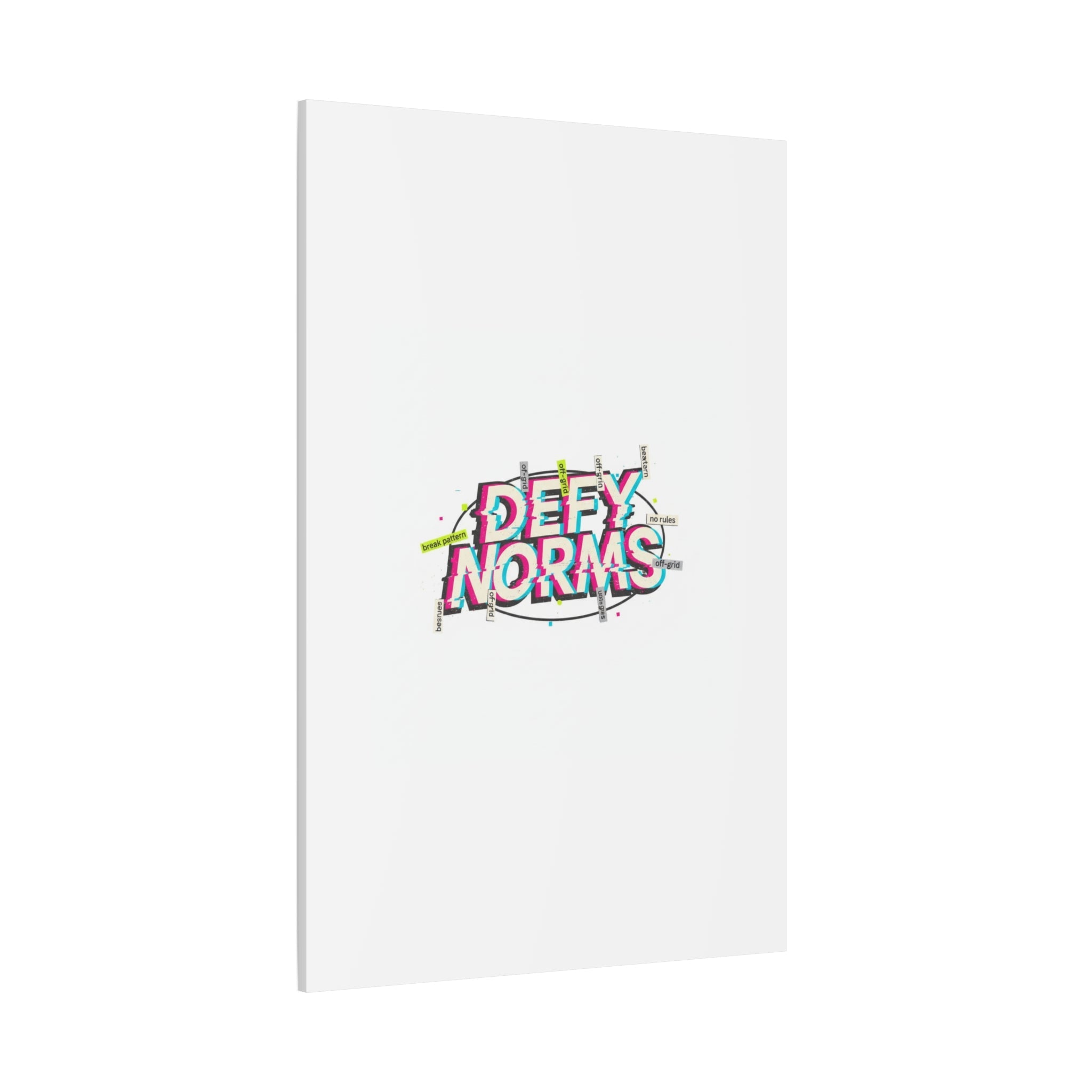 Defy Norms Canvas, Anti-Aesthetic Glitch Typography, Brutalist Poster Style