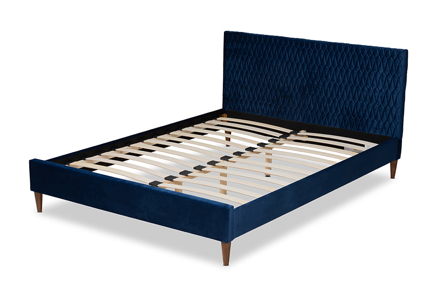 Baxton Studio Frida Glam and Luxe Royal Blue Velvet Fabric Upholstered Full Size Bed