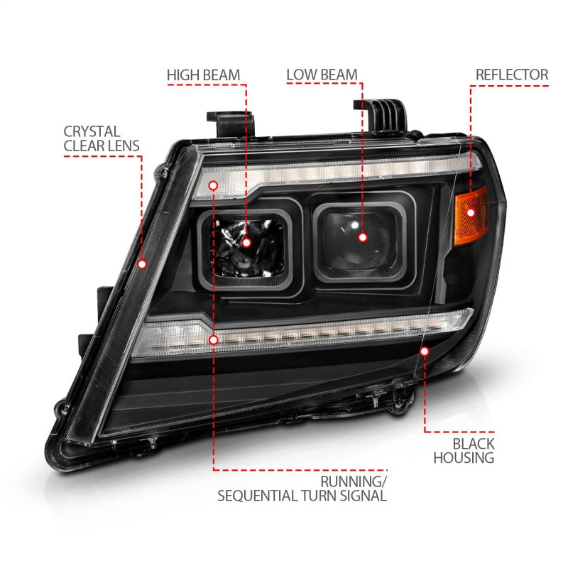 ANZO 09-20 Nissan Frontier Projector Headlights | Sequential & Switchback LED DRL