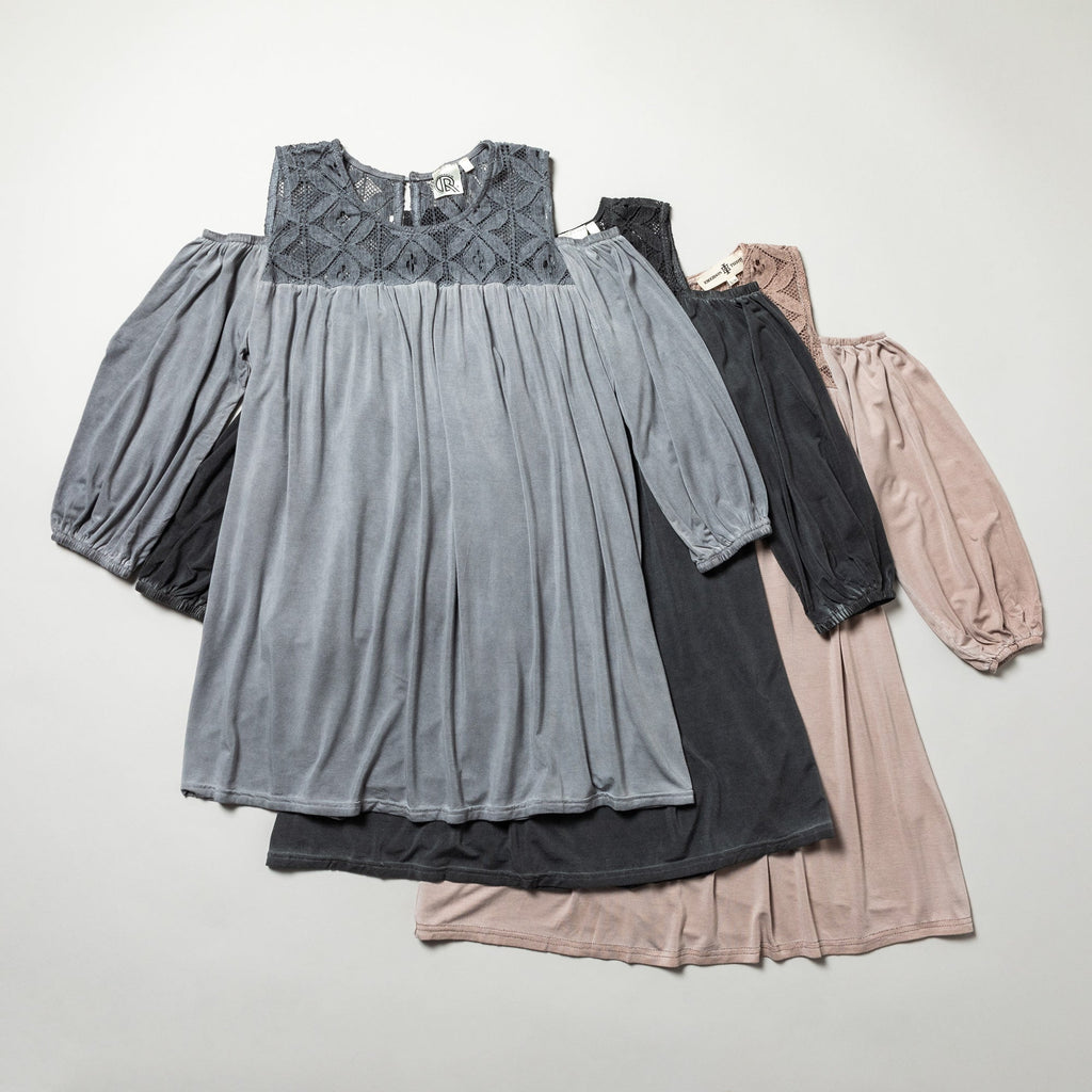 GreaterGood Cold Shoulder Juliet Sleeve Top with Lace Yoke