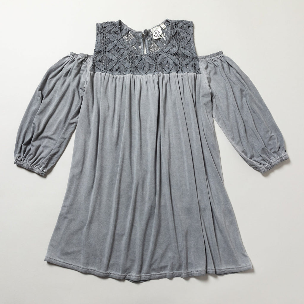 GreaterGood Cold Shoulder Juliet Sleeve Top with Lace Yoke