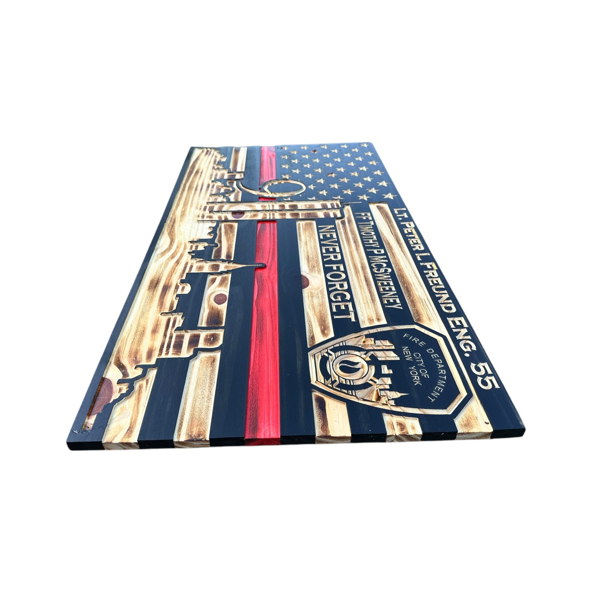 Personalized 9/11 Tribute Wooden Flag with NYC Skyline