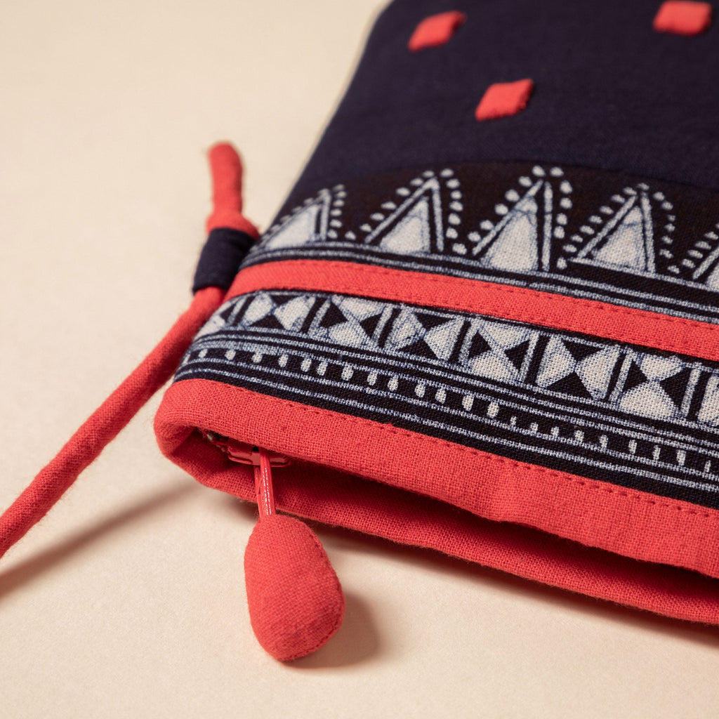 Hmong Batik Cotton Crossbody Bag with Hand Embroidered Accents