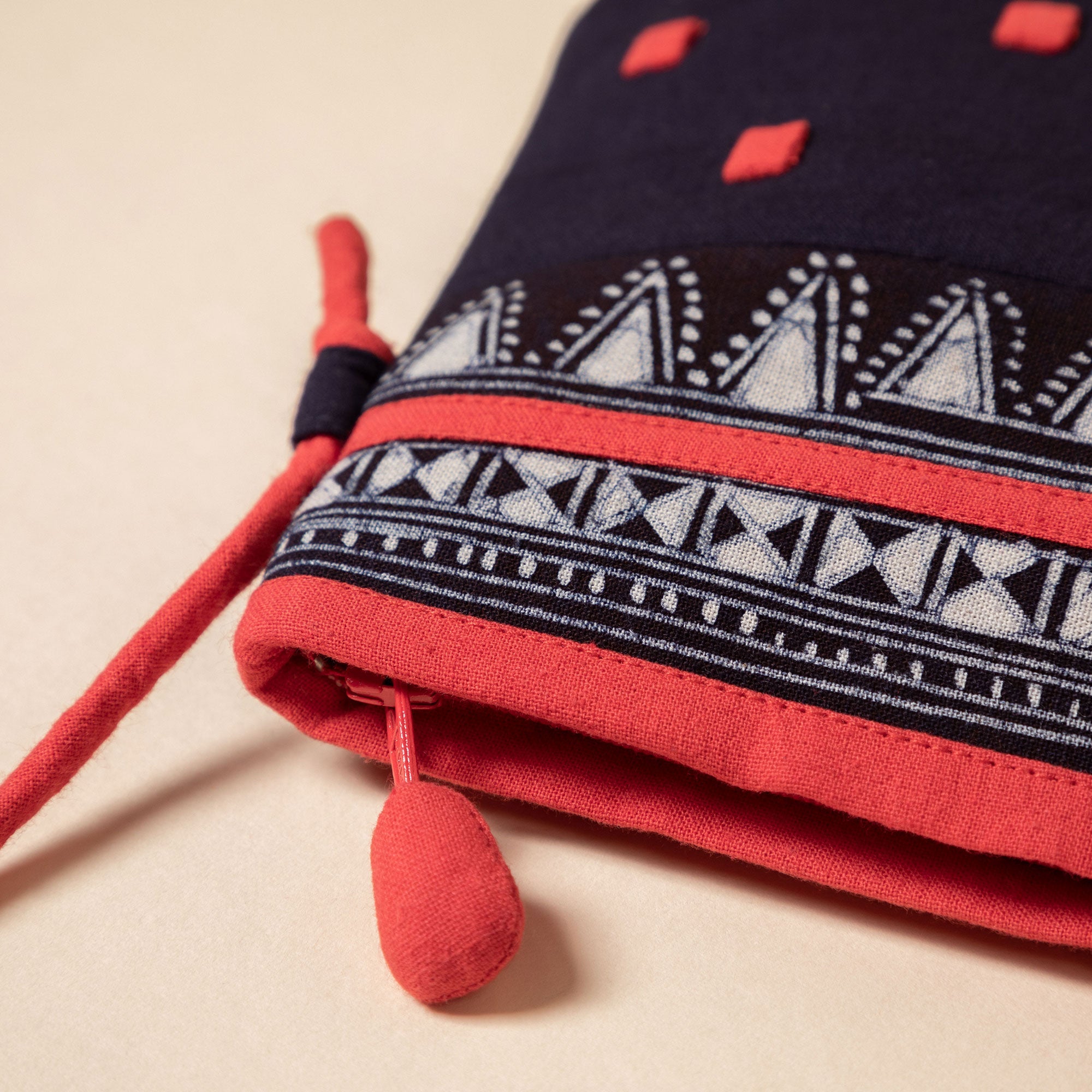 Hmong Batik Cotton Crossbody Bag with Hand Embroidered Accents