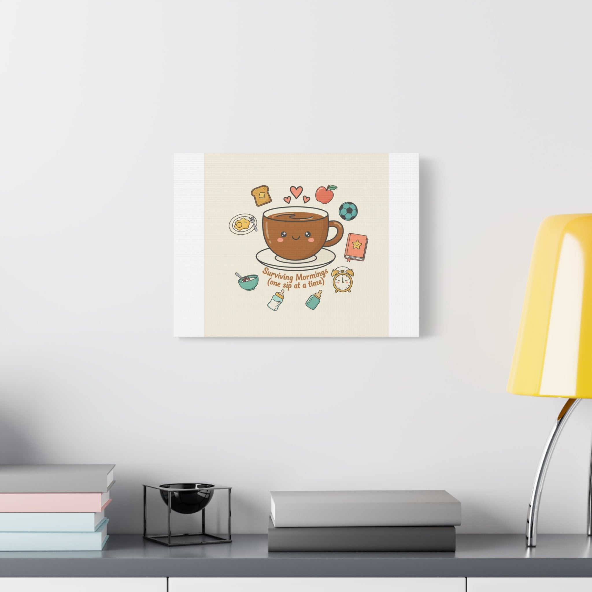 Surviving Mornings (One Sip at a Time) Canvas | Parenting Morning Humor, Coffee & Kids