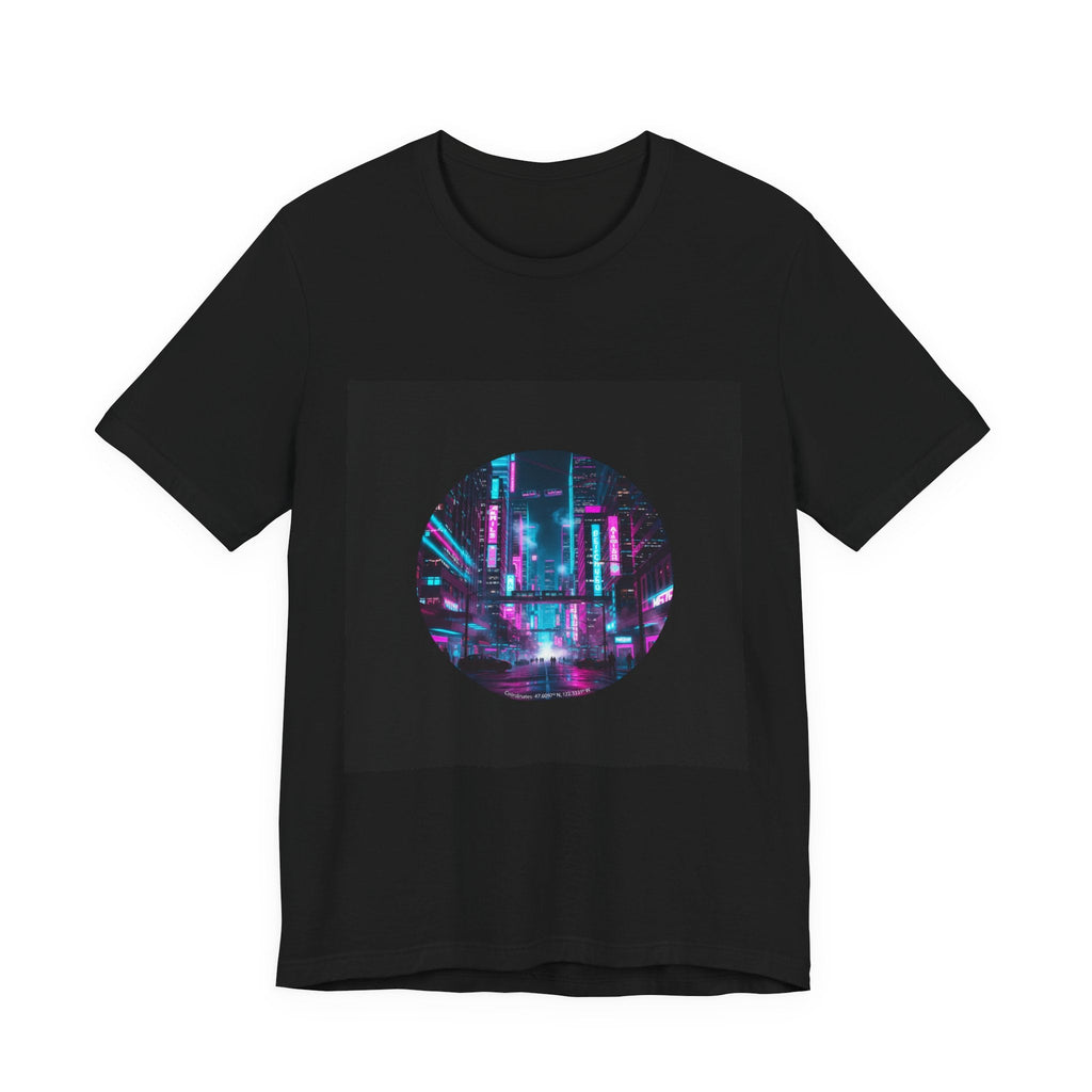 Neon Cyberpunk Skyline Tee | synthwave skyline, future city art