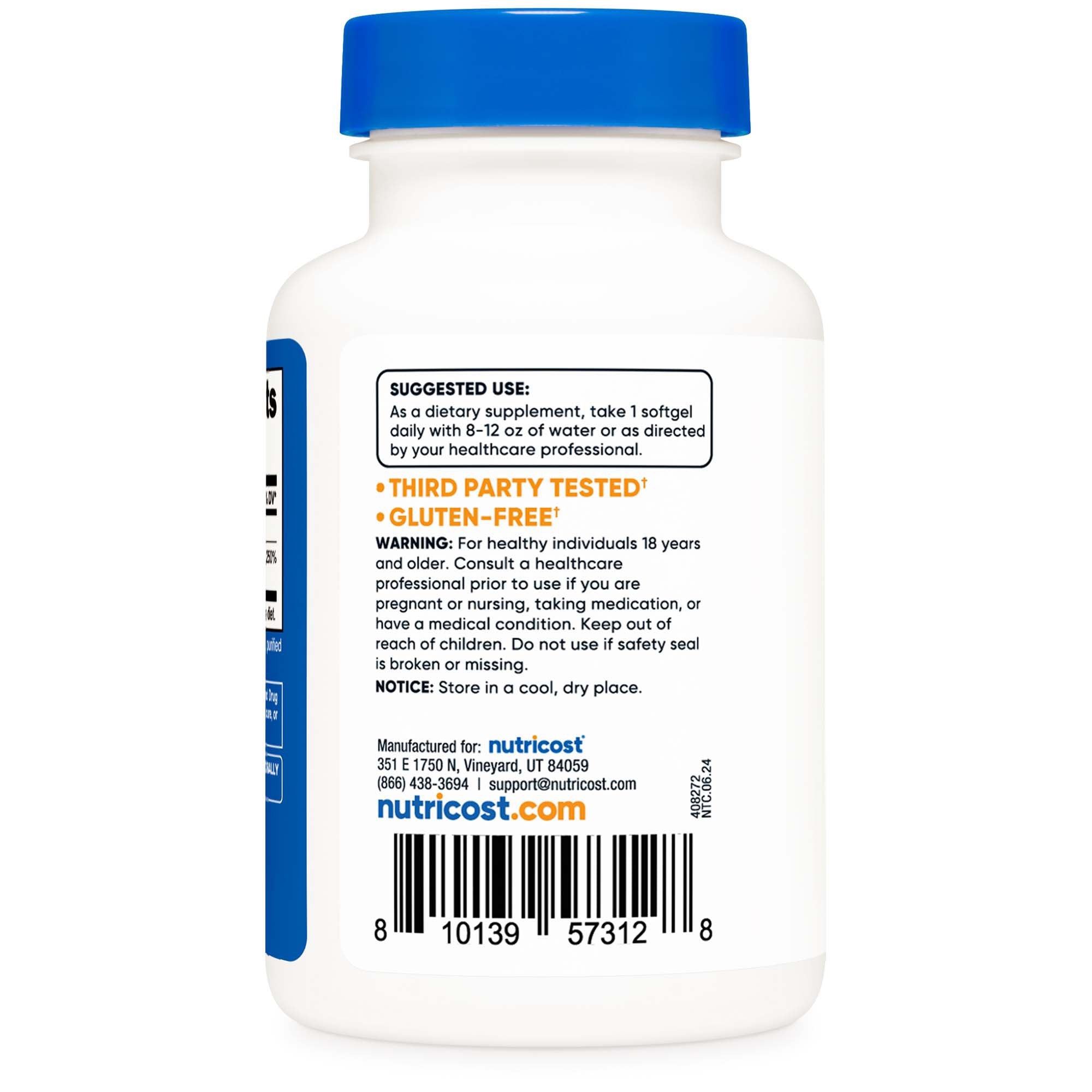 Dietary Supplement nutricost® Vitamin D3 10,000 IU Strength Softgel 240 Per Bottle NTC071101