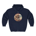 Cabin Vibes Zip Hoodie —Tristan’s Treehouse  Rustic Lakeside Circle Illustration