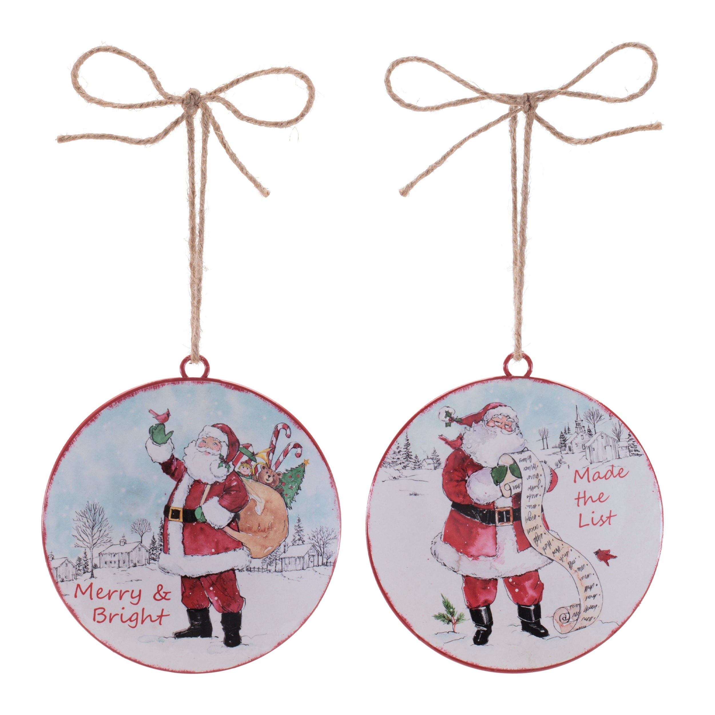 Vintage Santa Disc Ornament (Set of 12)