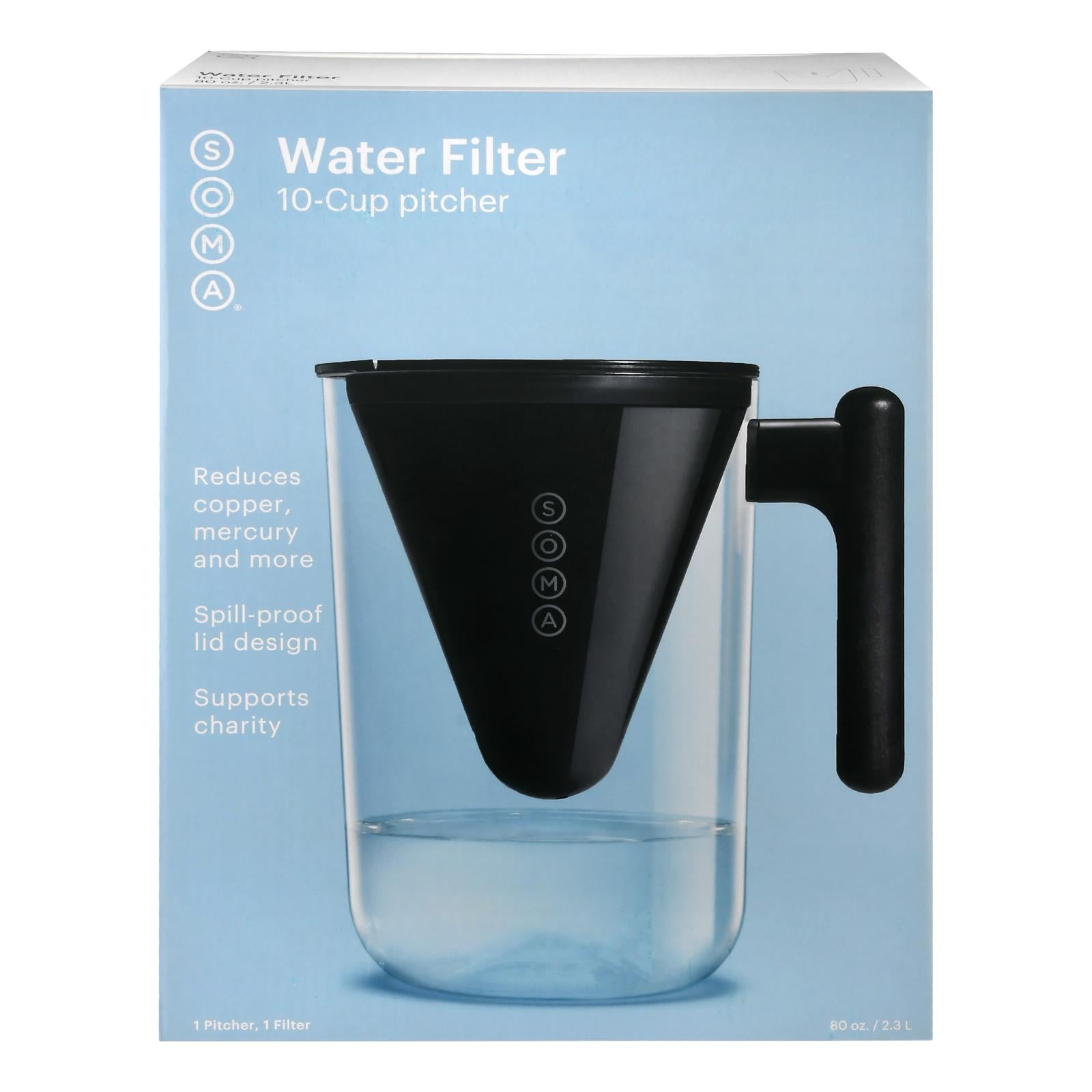 Soma Water Pitcher with Filter, Black, 80 oz.