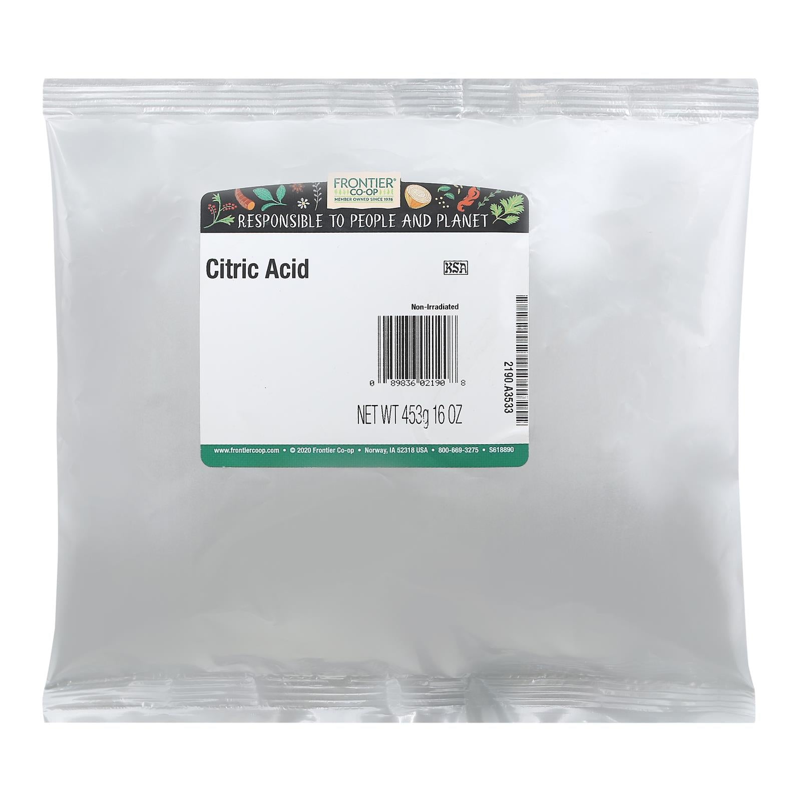 Frontier Herb Citric Acid - Pure Granulated Lemon Crystals - Baking Essential - Preservative - 1 lb