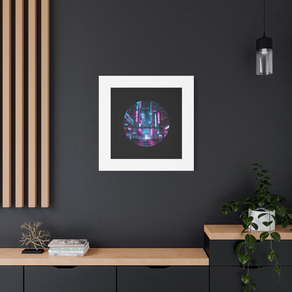Neon Cyberpunk Cityscape Canvas | synthwave skyline, future city art