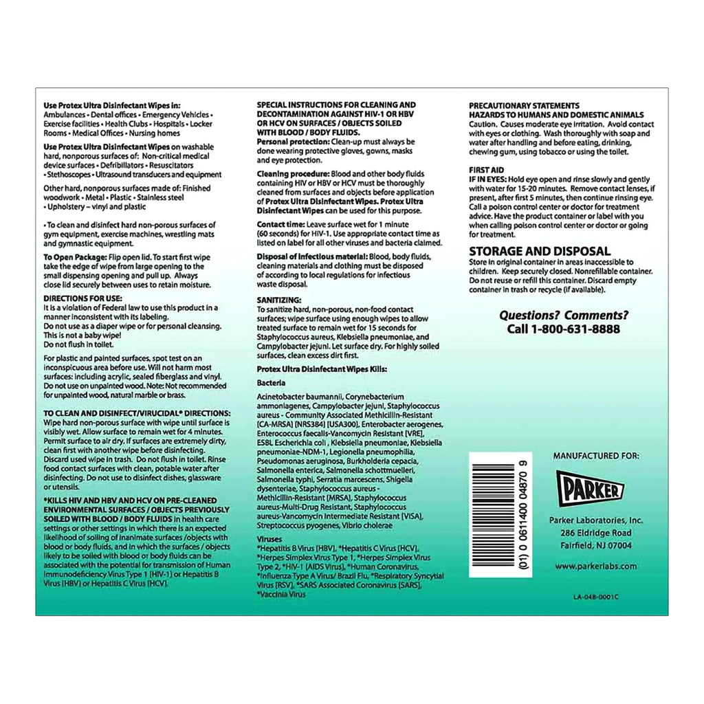 Protex® Ultra Disinfectant Wipes, 7 x 9.5 Inch 48-70