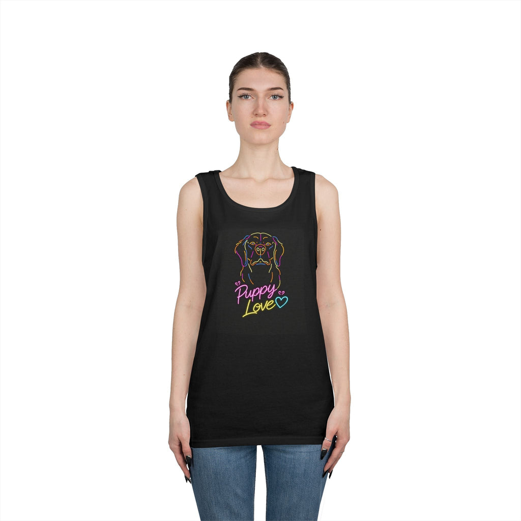 Puppy Love Tank Top — Neon Dog Graphic Summer Tee