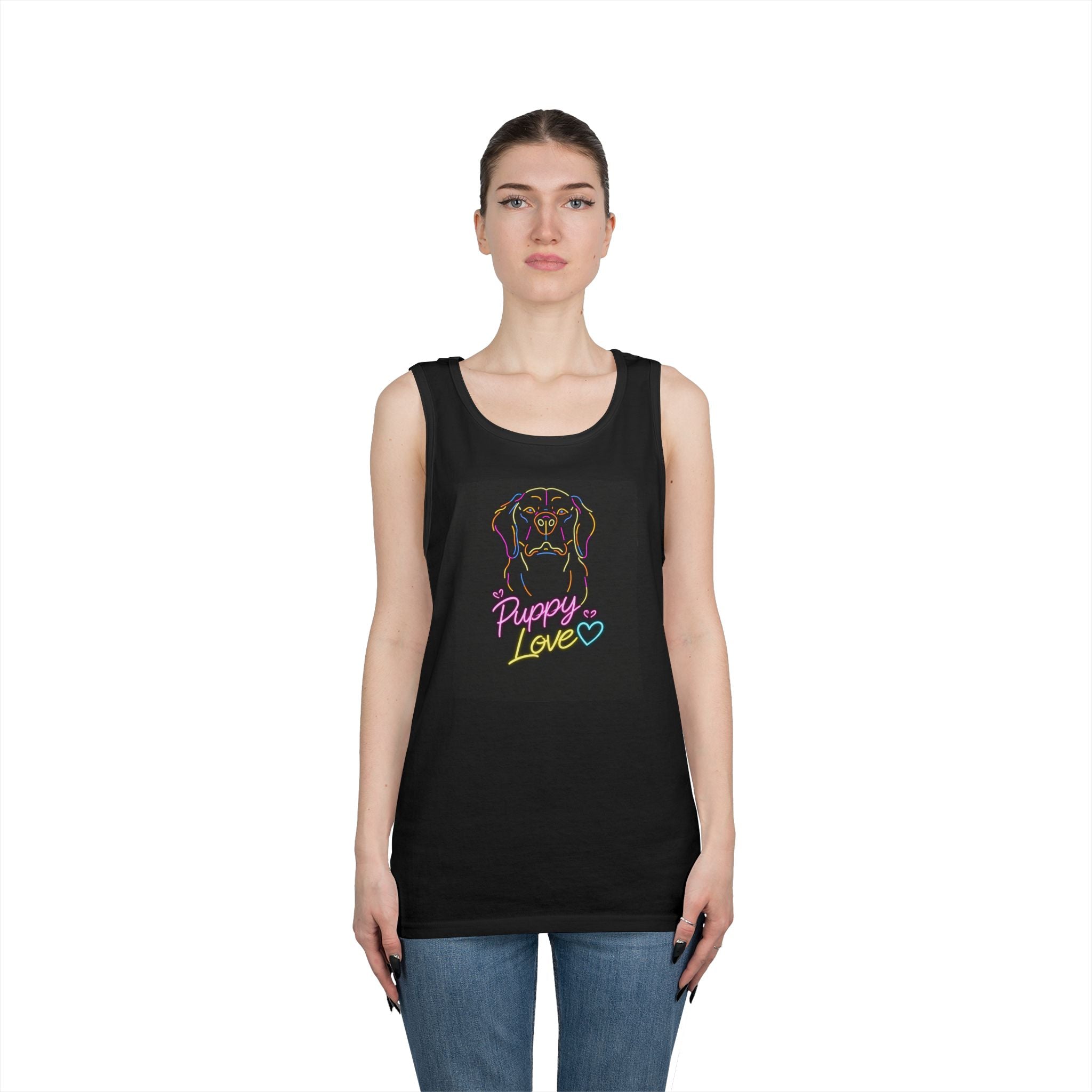 Puppy Love Tank Top — Neon Dog Graphic Summer Tee