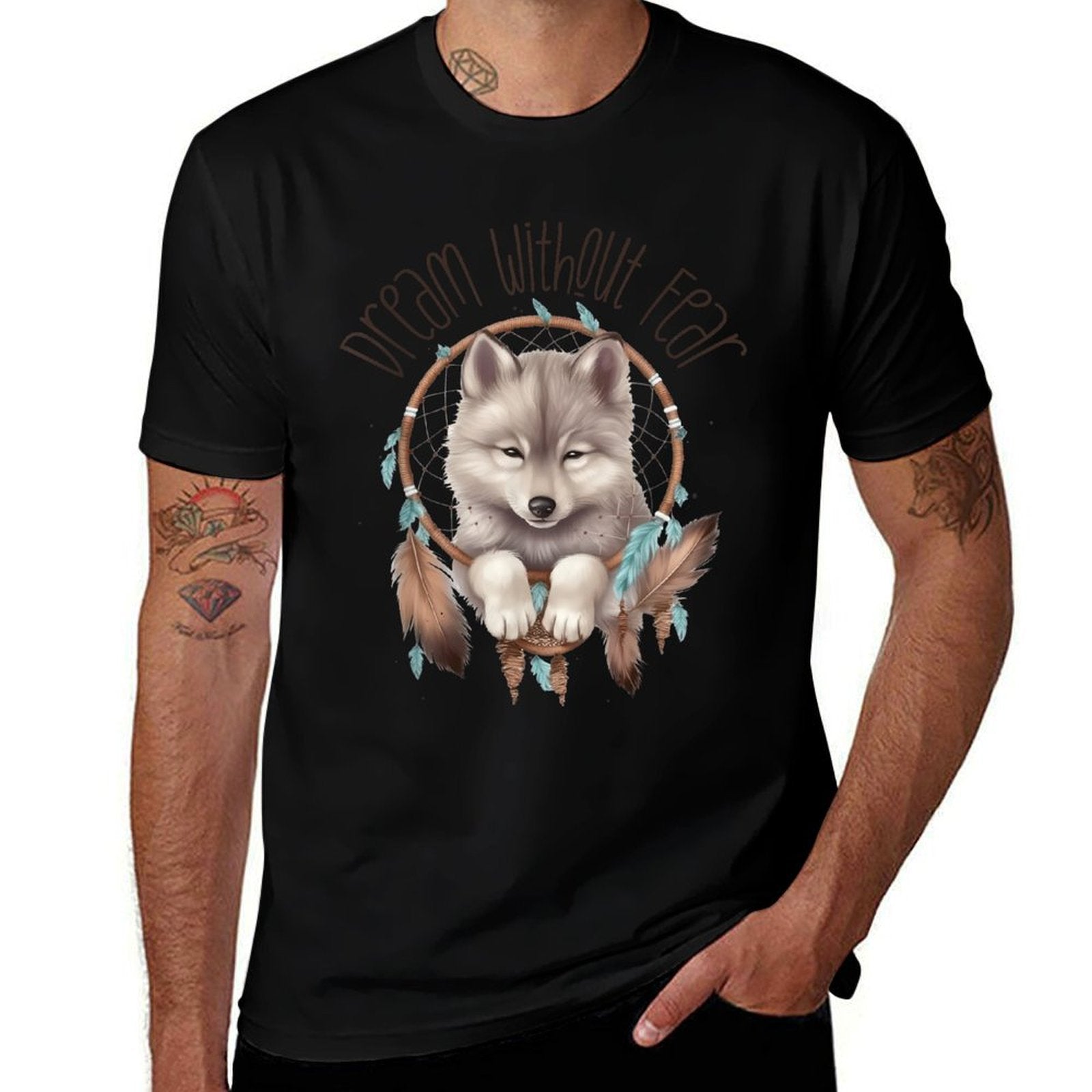 Vintage Western Dreamcatcher Wolf Graphic Design Wolf Women  Slim-fit Cut T-Shirt