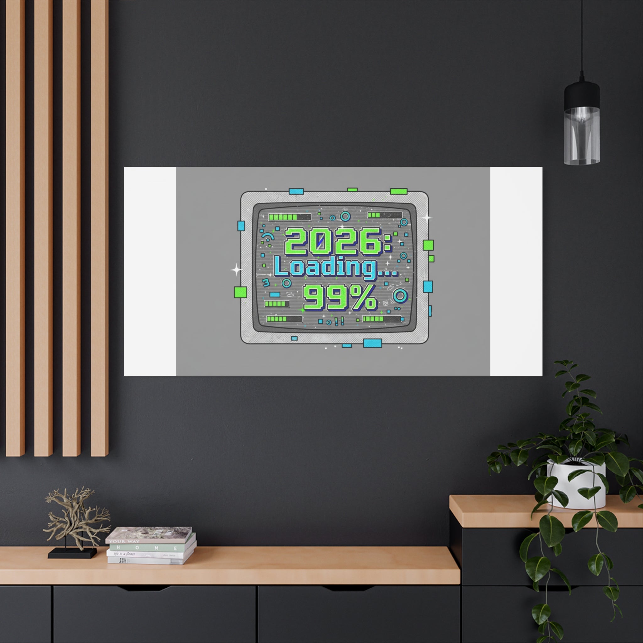 2026 Loading 99% Canvas | NYE countdown, retro system interface