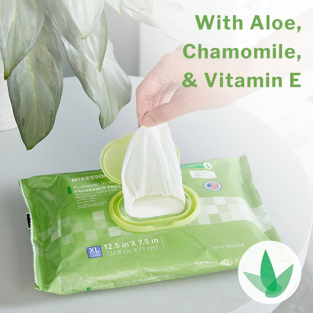 McKesson Flushable* Wet Wipes XL - Unscented, 48 Wipes per Pack DXLU48