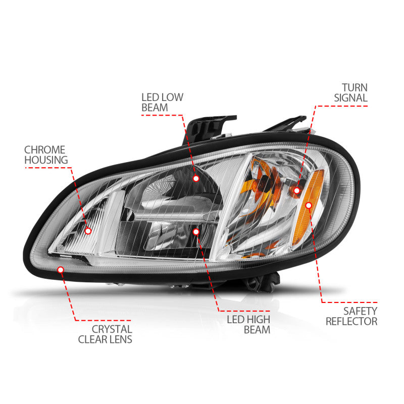 ANZO 2002-2014 Freightliner M2 LED Crystal Headlights Chrome Housing w/ Clear Lens (Pair) 131031