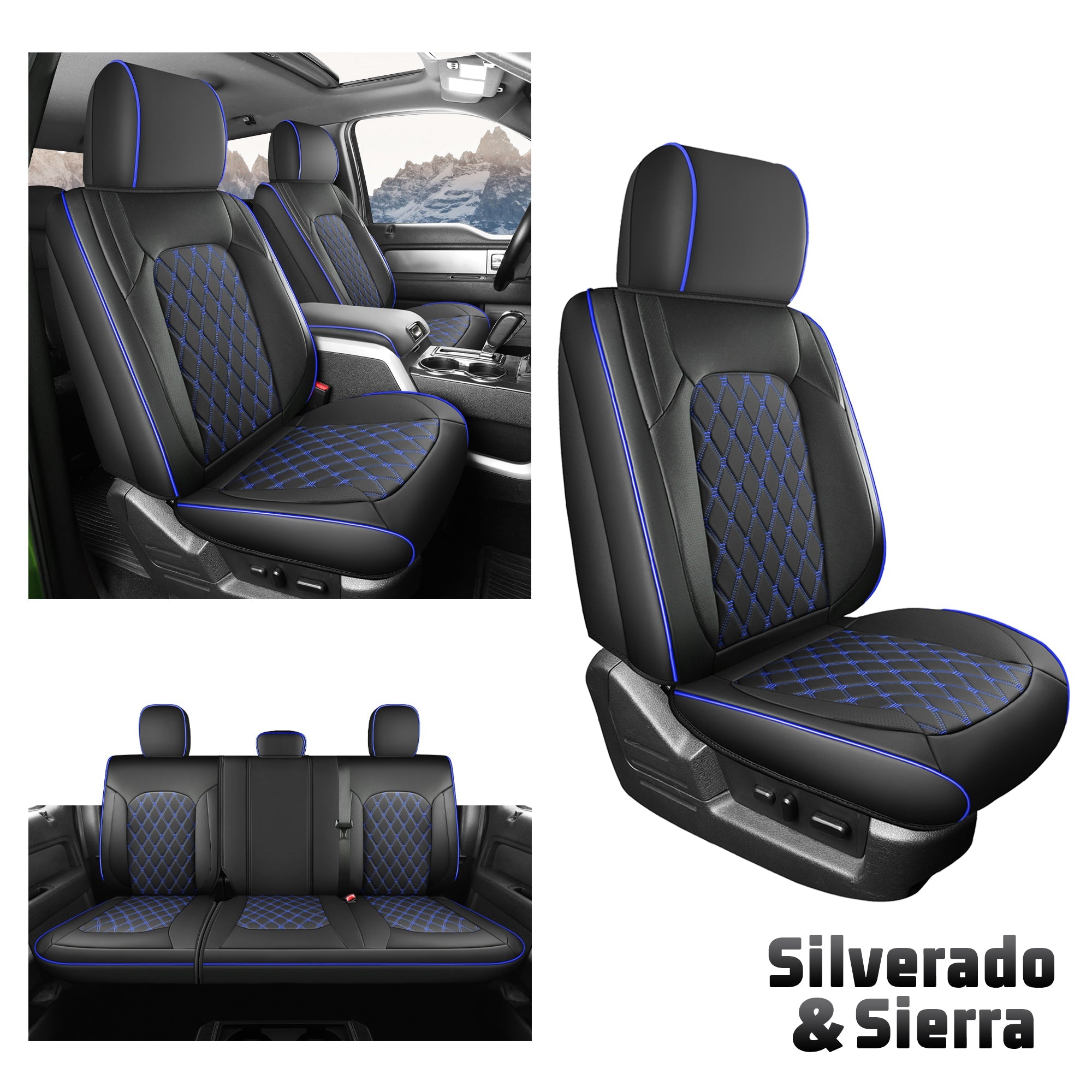 Umbrauto Truck Seat Cover Fit for Silverado and Sierra,Blue