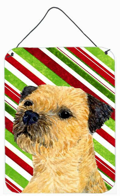 Border Terrier Candy Cane Holiday Christmas Wall or Door Hanging Prints Aluminum Metal Sign Kitchen Wall Bar Bathroom Plaque Home Decor Front Door Plaque, 12x16, Multicolor