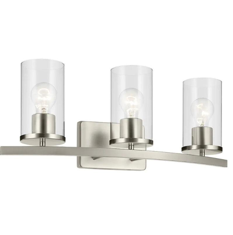 Open Box "KICHLER Crosby 23"" 3-Light Vanity Light with Clear Glass in Brushed Nickel, for Bathroom, Powder Room, (23"" x 8.75""), 45497NICLR"