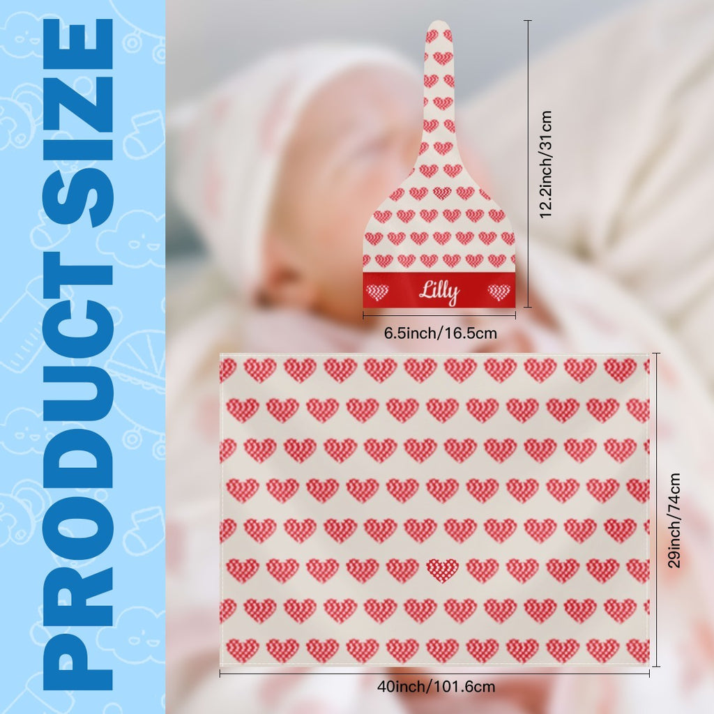 Personalized Baby Swaddle Blanket & Hat Set with Custom Name – Pixel Heart Design