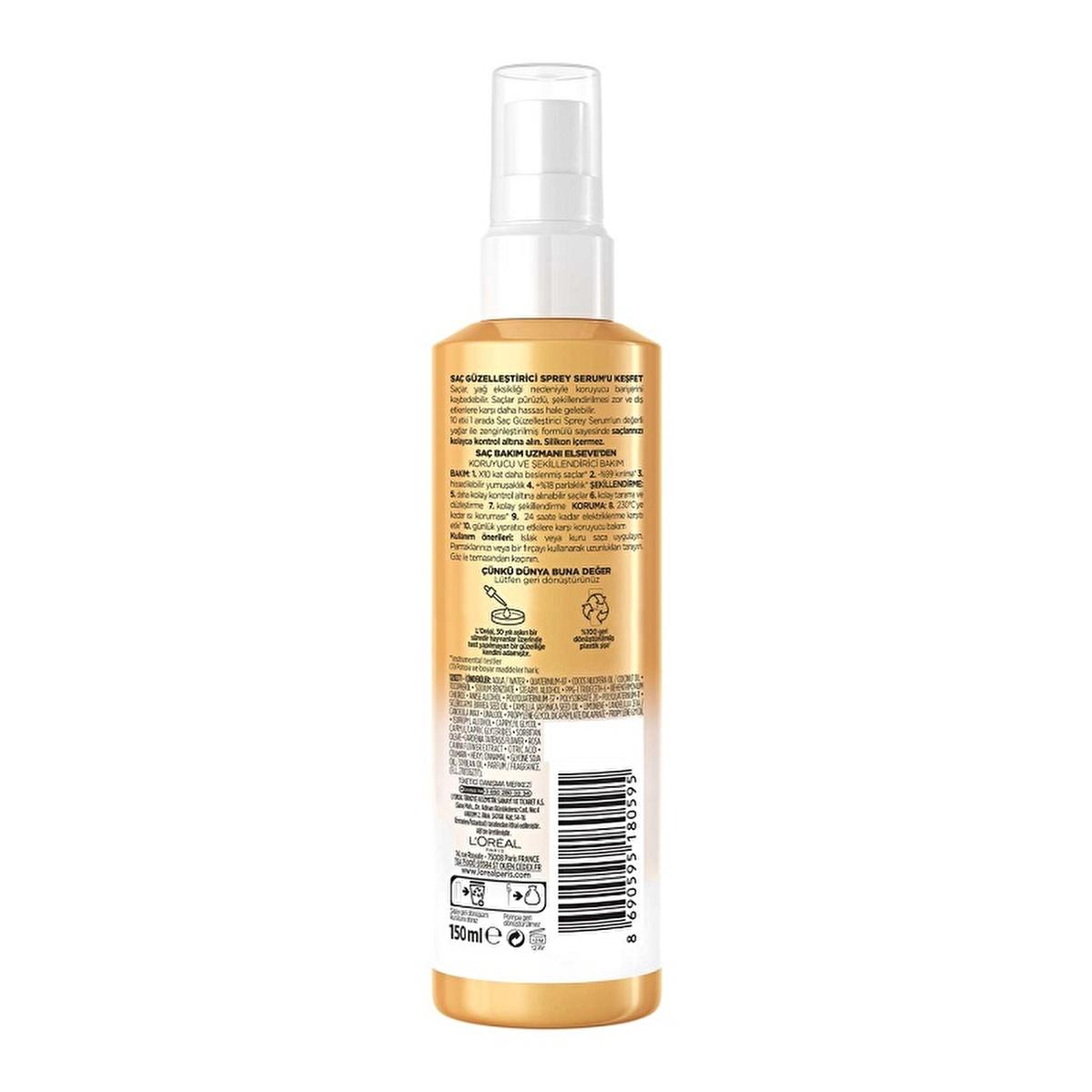 Loreal Paris Elseve: 10-in-1 Hair Beautifying Spray Serum - Heat Protection, Anti-Frizz, Damage Repair, Nourishing, Silicone-Free - For Soft, Shiny Hair