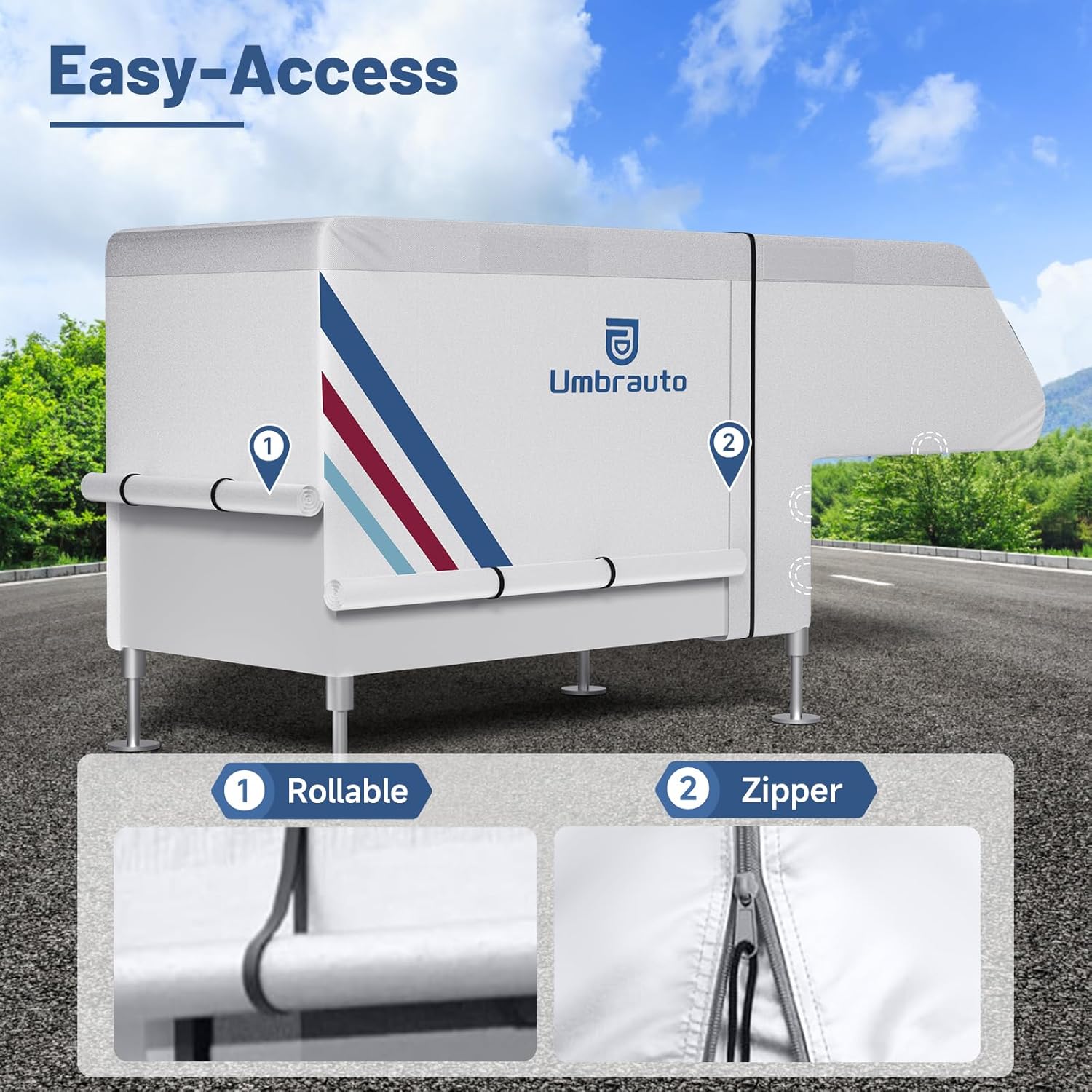 Umbrauto Slide-In Truck Camper Cover — 300D Oxford Waterproof RV Cover, Silver-Coated All-Weather Protection with Windproof Straps & Air Vents