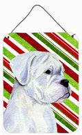 Boxer Candy Cane Holiday Christmas Wall or Door Hanging Prints Aluminum Metal Sign Kitchen Wall Bar Bathroom Plaque Home Decor Front Door Plaque, 12x16, Multicolor