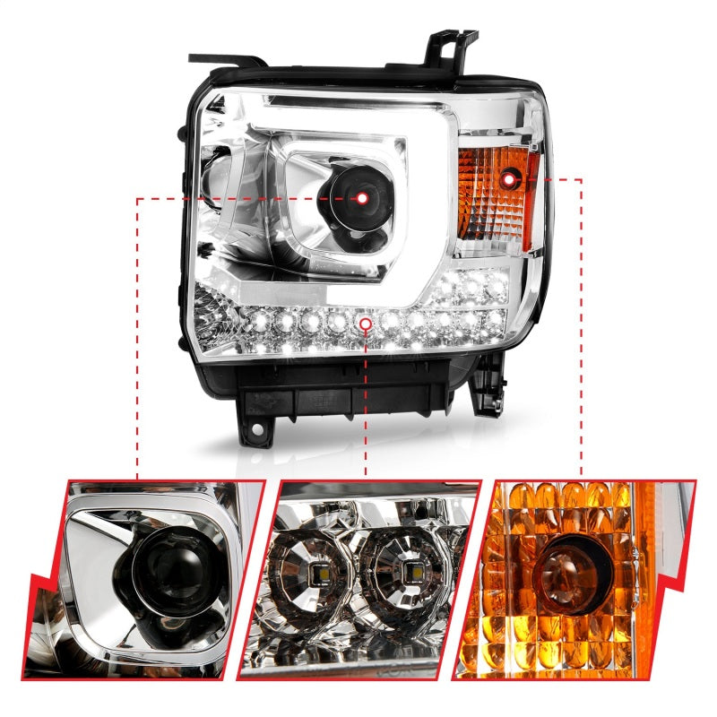 ANZO 14-15 GMC Sierra 1500/2500HD/3500HD Plank Style Projector Headlight - Chrome Housing 111553