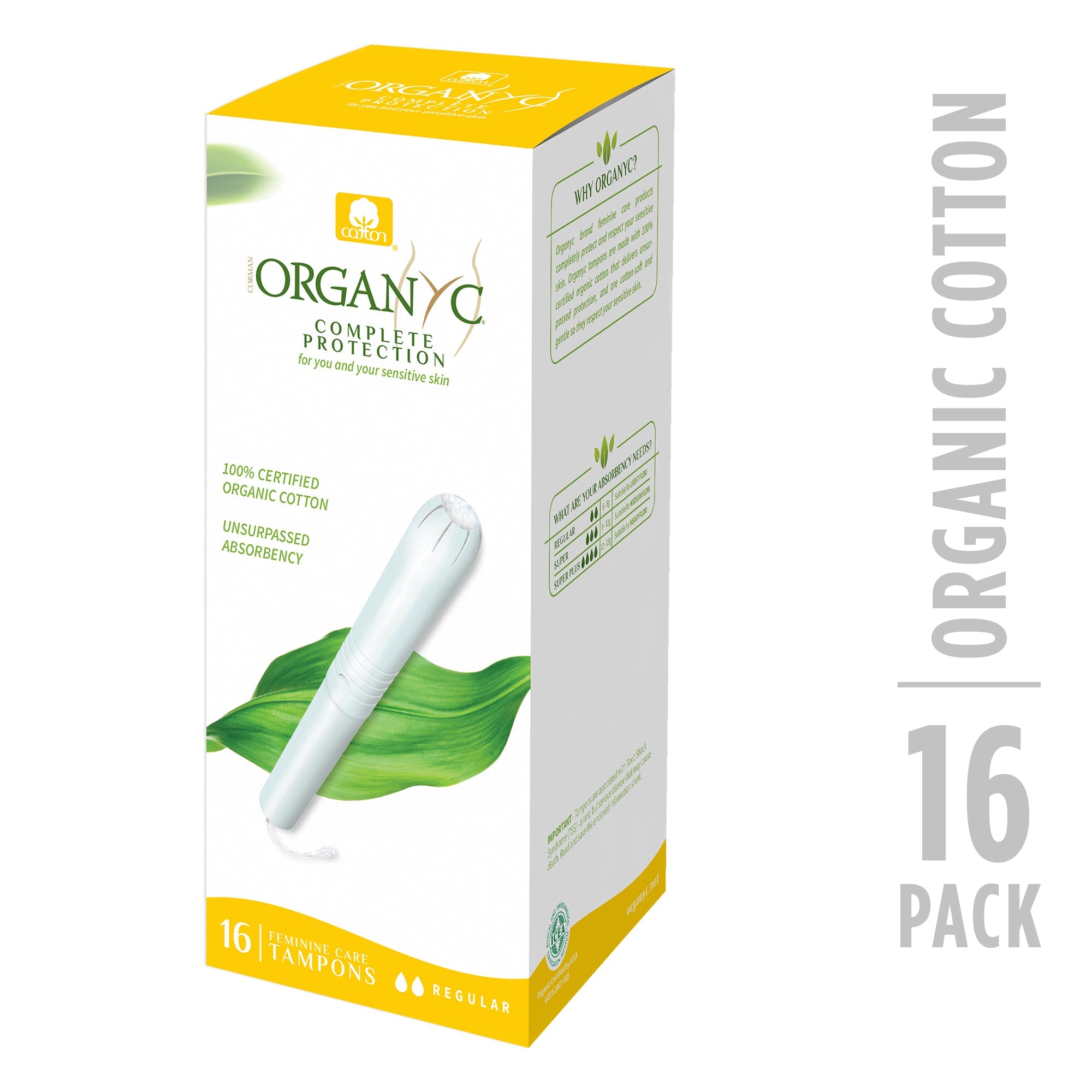 Organyc Regular Cotton Applicator Tampons, 16 Count
