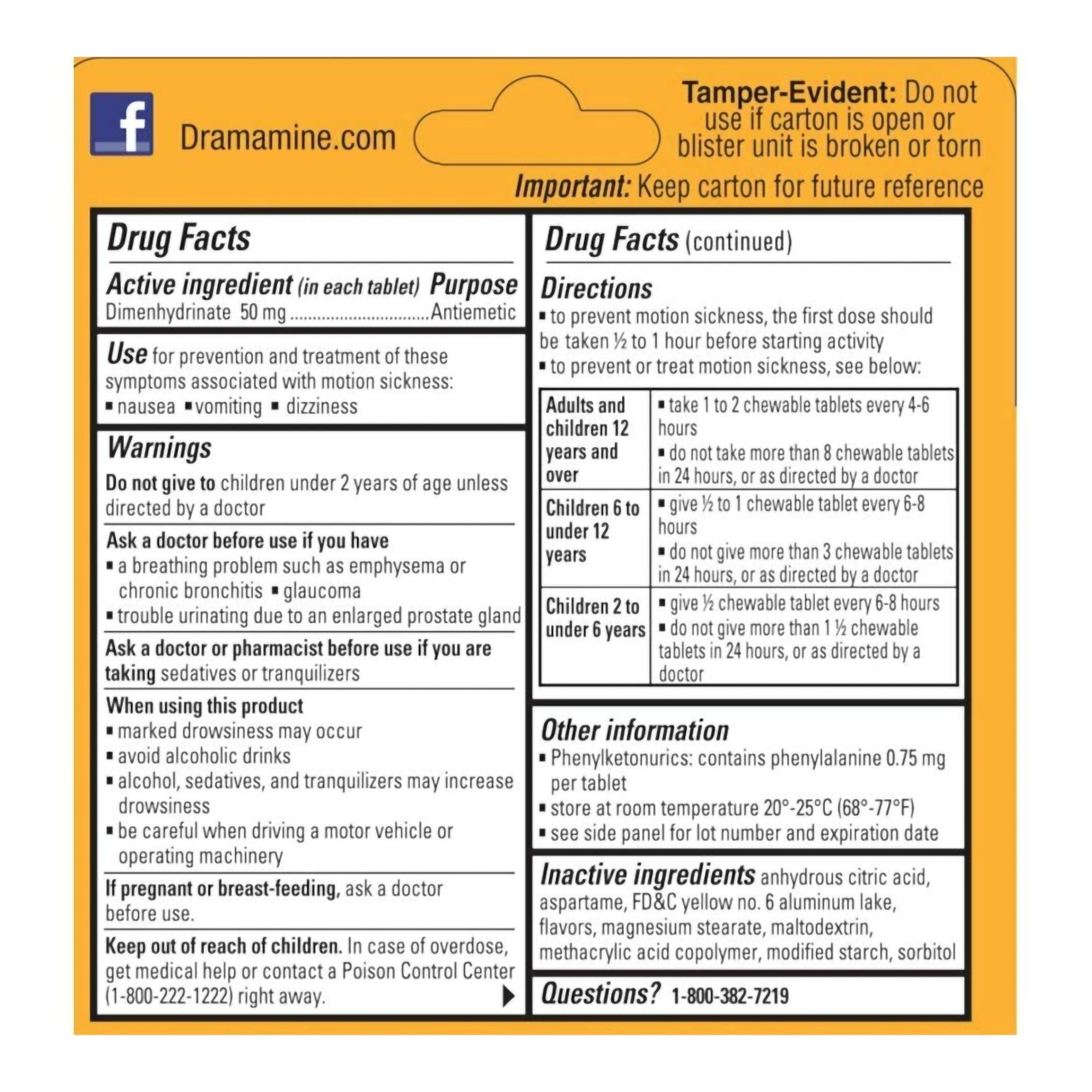 Dramamine® Motion Sickness Antiemetic Dual Action Chewable Tablets Orange 83124800200
