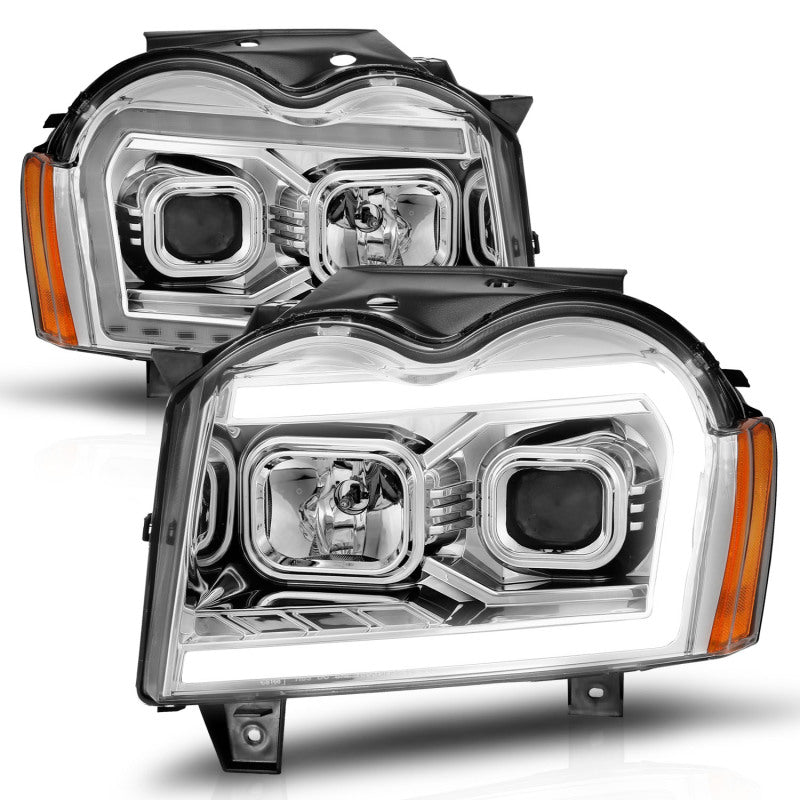ANZO 05-07 Jeep Grand Cherokee Projector Headlights - w/ Light Bar Switchback Chrome Housing 111544