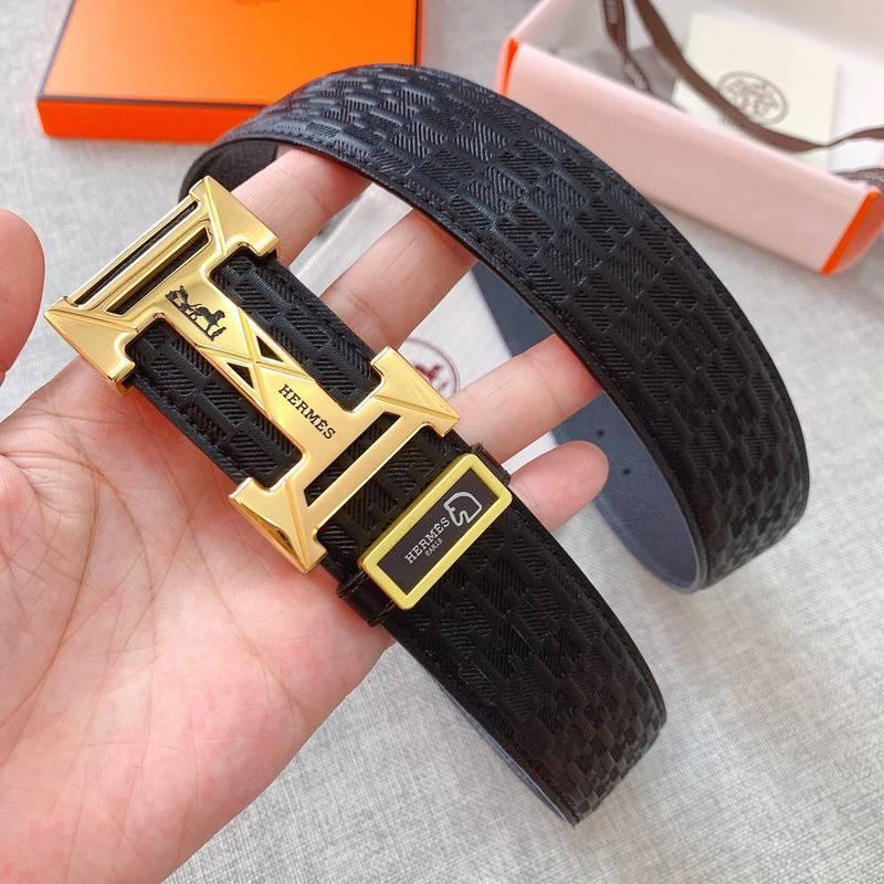 Hermès Men's Black Leather Belt with Iconic 'H' Gold Buckle - Timeless Luxury Accessory