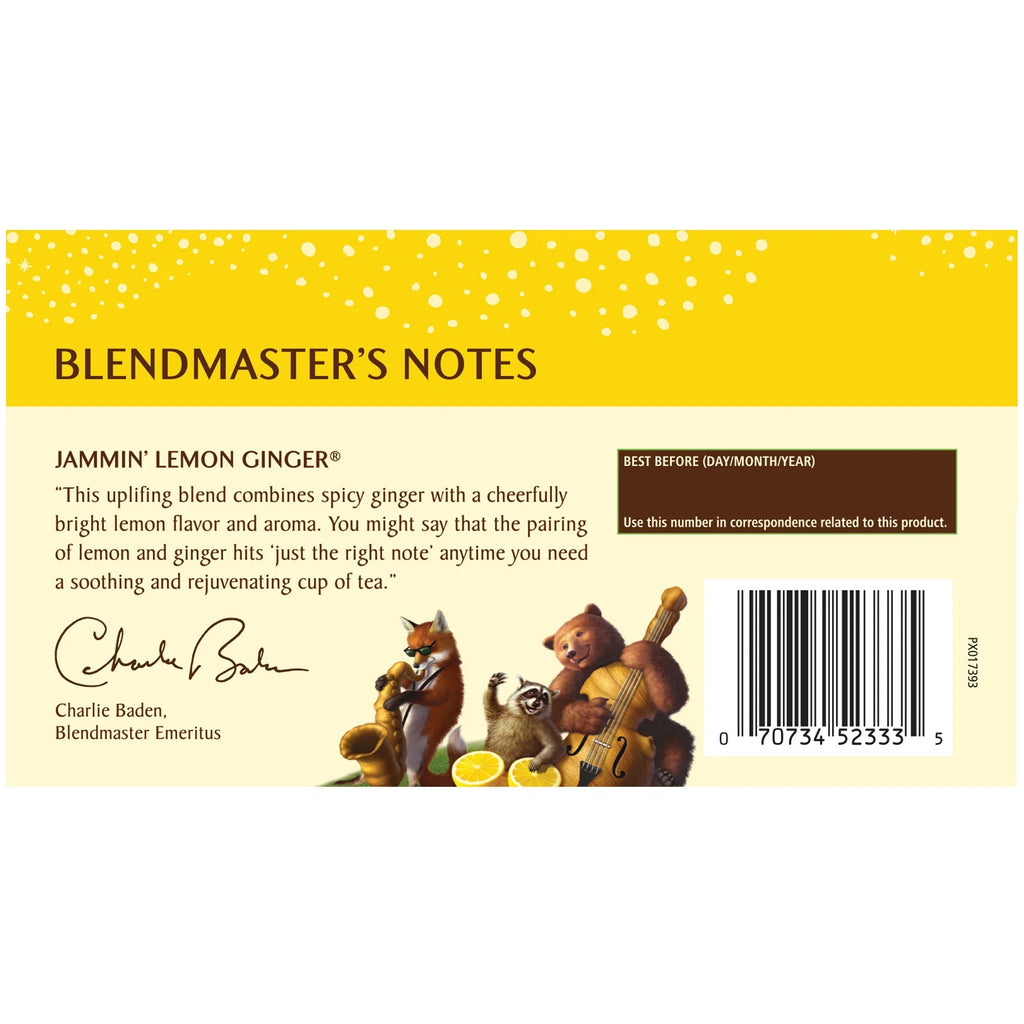 Celestial Seasonings Jammin' Lemon Ginger Herbal Tea, Caffeine-Free, 20 Bags, Case of 6