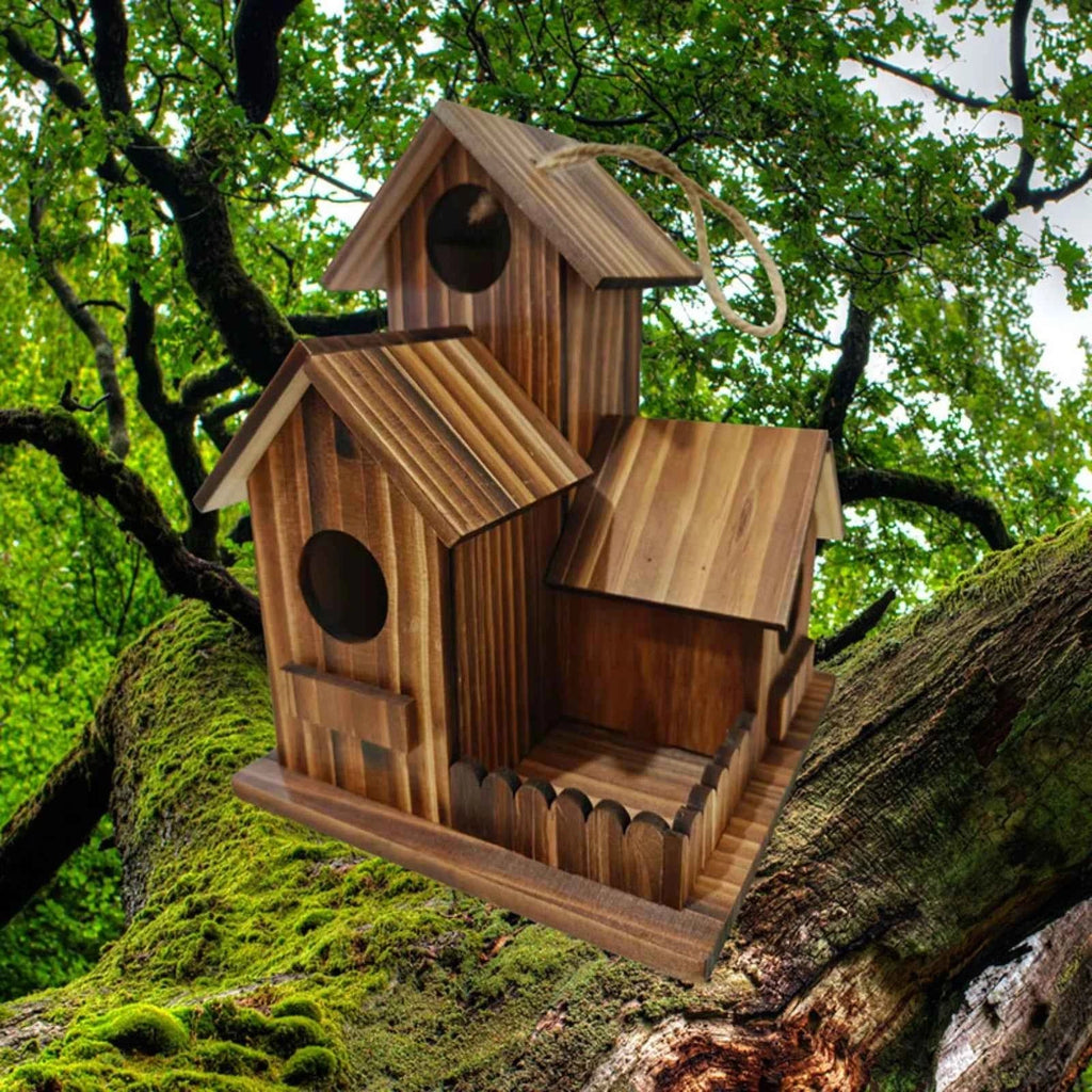 Wooden Bird House Weather Resistant Outdoor Hanging Birdhouse Large Nest for Hummingbird Garden Backyard Decoration