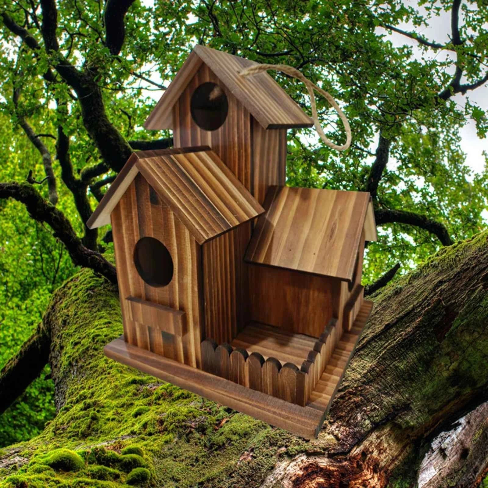 Wooden Bird House Weather Resistant Outdoor Hanging Birdhouse Large Nest for Hummingbird Garden Backyard Decoration