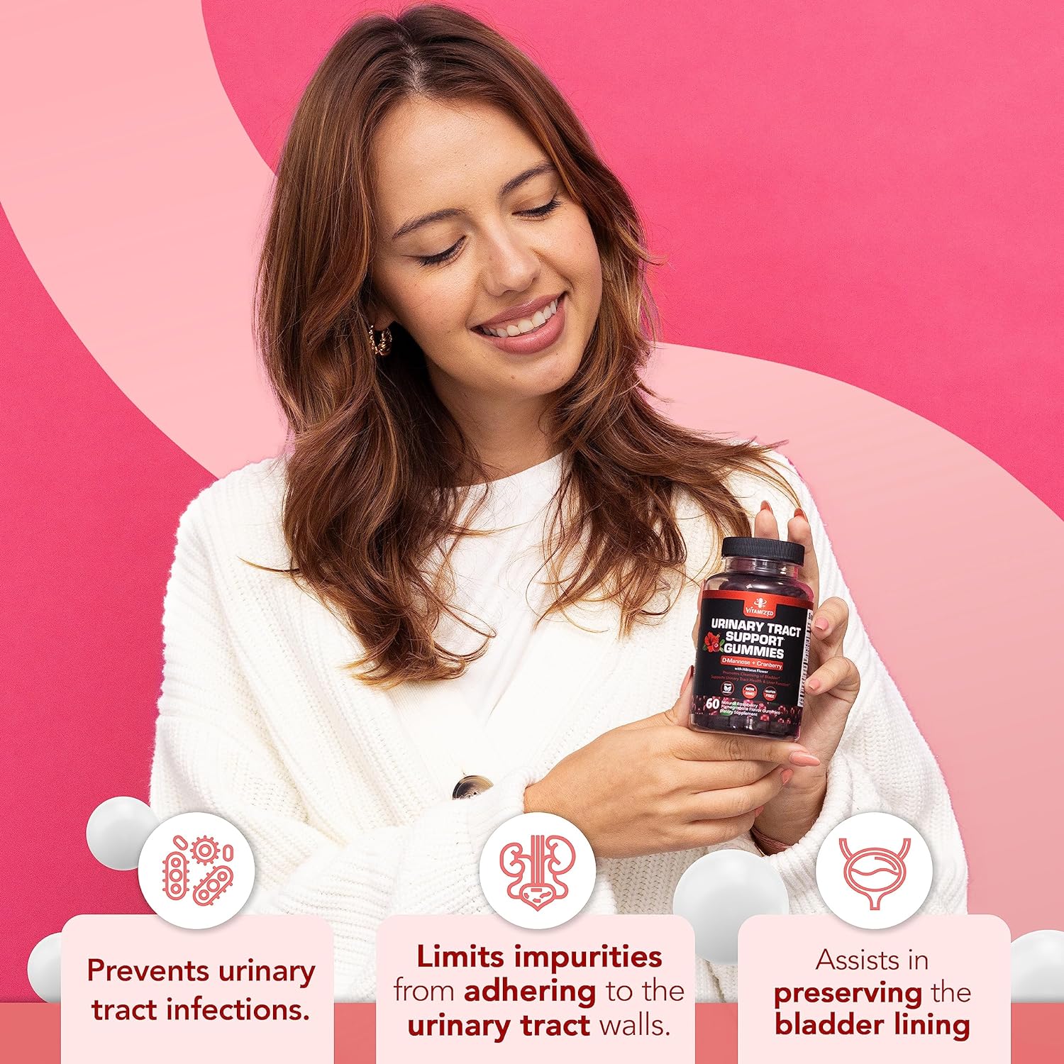 Powerful Cranberry Gummies with D-Mannose - Urinary Tract Health - Fast-Acting Bladder Support Supplement - 60 Count