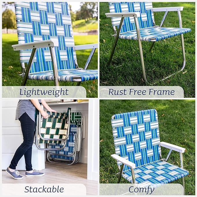 Lawn Chair USA Folding Aluminum Outdoor Patio Lawn Chair | Heavy-Duty Webbed Chairs for Camping, Sports, Beach, Yard & Tailgating | Lightweight Portable | Classic - Bright White