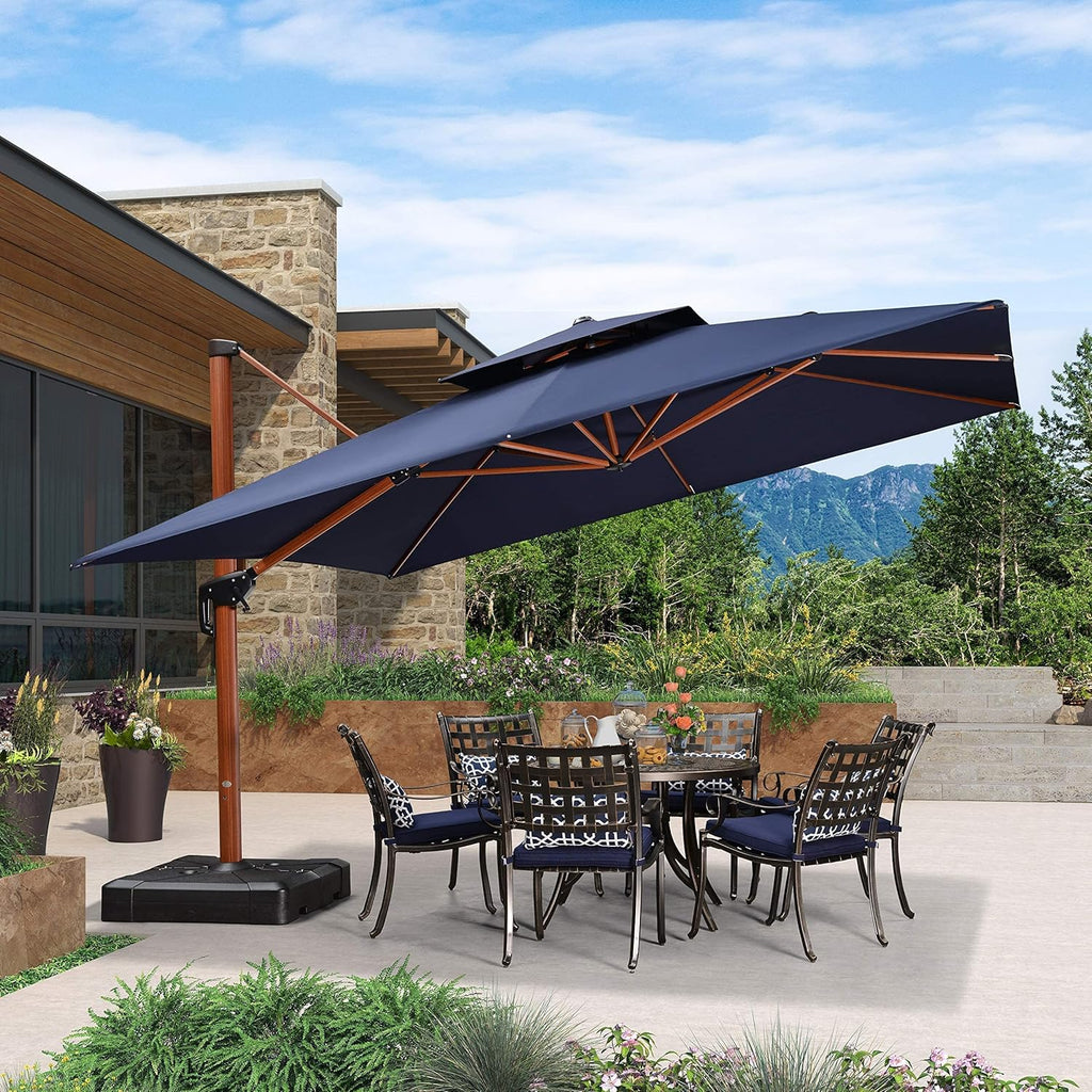 PURPLE LEAF 12ft Patio Umbrella Outdoor Square Umbrellas Large Cantilever Umbrella Windproof Offset Umbrellas Heavy Duty Sun Umbrella for Garden Deck Pool Patio, Navy Blue