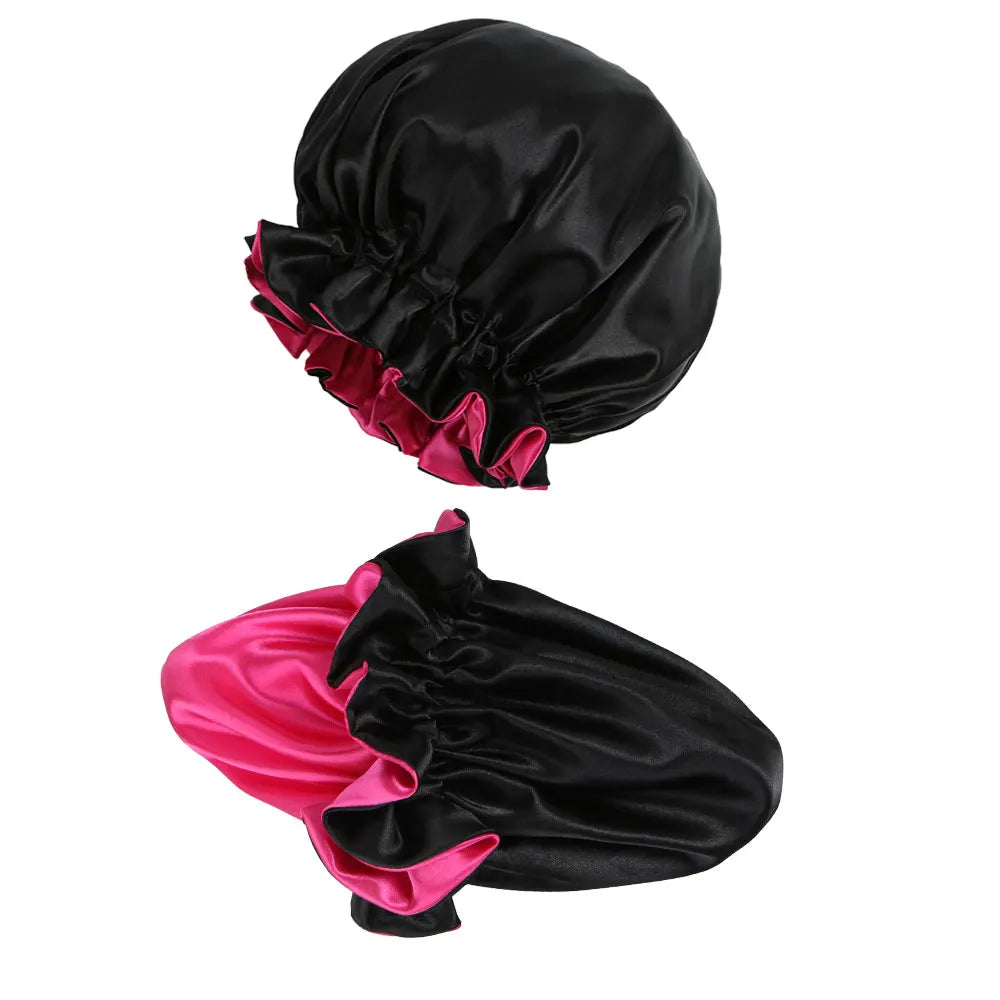 3pcs Reversible Elegant Satin Sleep Bonnets with Ruffled Design, Double Layer Sleeping Caps, Elastic Band, Soft Hair Bonnets for